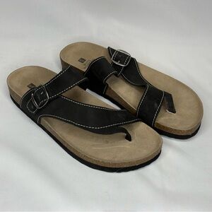 WHITE MOUNTAIN Woman’s Carly Leather Footbed Sandals, Black Nubuck, size 11
